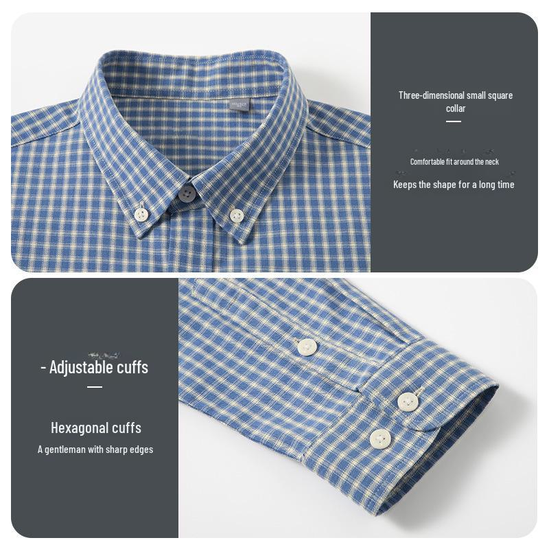 Men's 100% Cotton Long-Sleeve Plaid Shirt - Spring/Autumn, Breathable & Comfortable