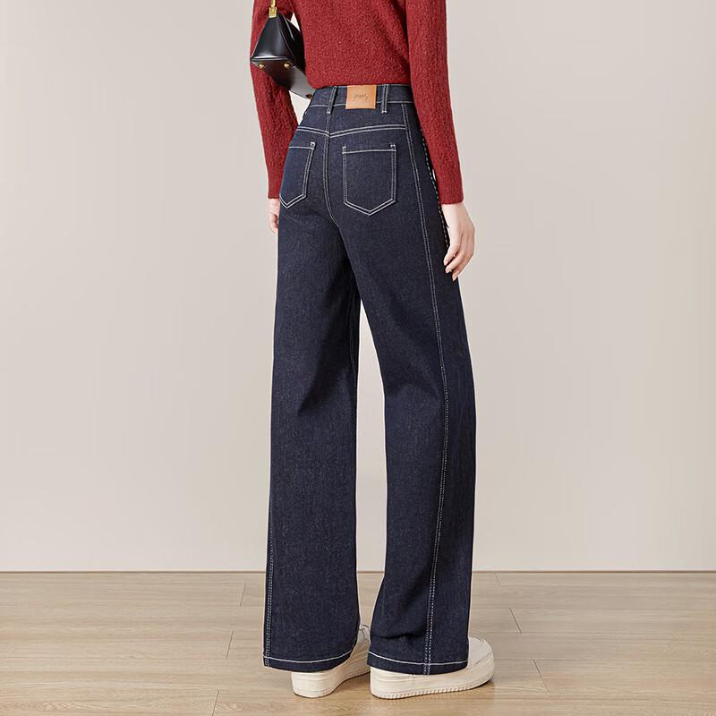 Tachi Women's High-Waist Washed Cropped Straight Leg Jeans with Contrast Stitching