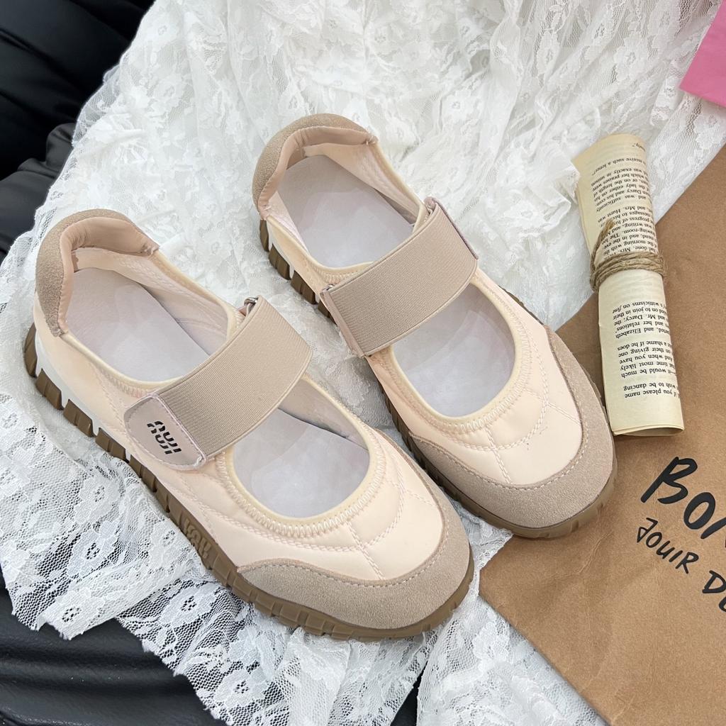 2025 French Mary Jane Women's Shoes Velcro Leather Breathable Casual Sports Fitness Sandals Ballet Single Shoes Women