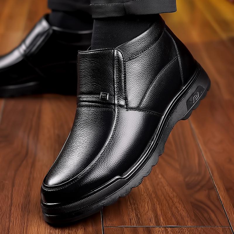 Fashion Shoes for Men 2024 New Winter Fashion Cotton Shoes Men's Plush Thickened Leather Business Casual Snow Boots Zapatillas Hombre