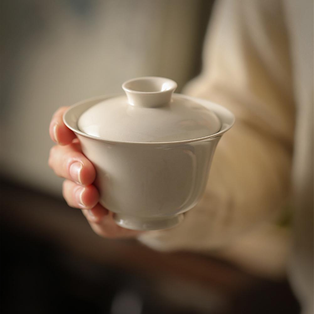 Hand-made Porcelain Gai Wan Tea Set Vintage Hand-made Teacups For Brew Loose Oolong/Puerh Tea