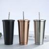 1pcs Stainless Steel Coffee Mug with Straw Lid Portable Coffee Cup Drinking Beer Milk Water Cup Restaurant Bar Party