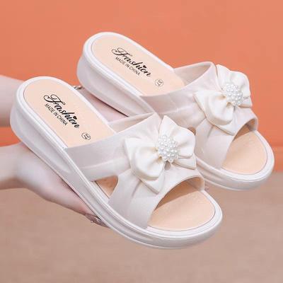 Women's Summer Bowknot Slippers: Versatile Thick Sole, Soft Single Strap Sandals for Indoor & Outdoor Use