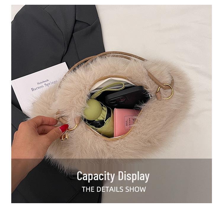 Geantă de umăr crossbody de pluș toamnă/iarnă: Geantă de umăr elegantă, unică, cu textură de nișă