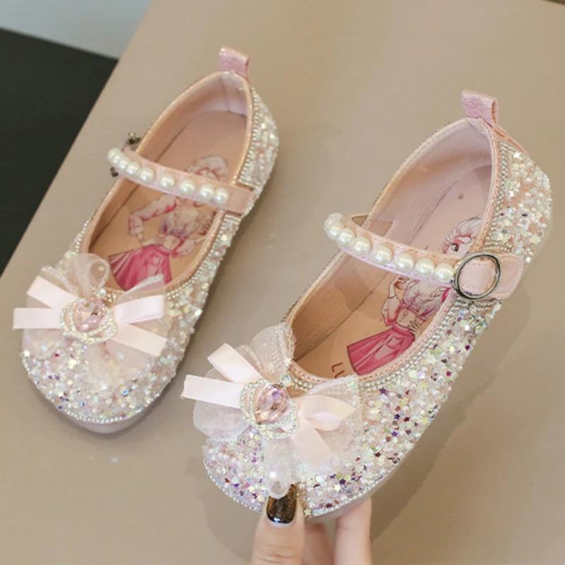 Girl Shoes Trendy Child Leather Shoe Water Diamond Princess Shoe Bow Mary Jane Shoes Fashion Kid Shoes Lolita Shoe