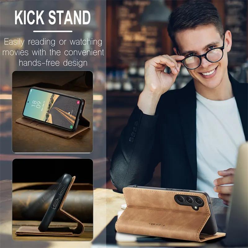 Magnetic Flip Leather Phone Case For Samsung Galaxy S25 Edge S24 FE S23 Plus S22 S21 Ultra S20 A36 A56 5G Wallet Card Cover Etui