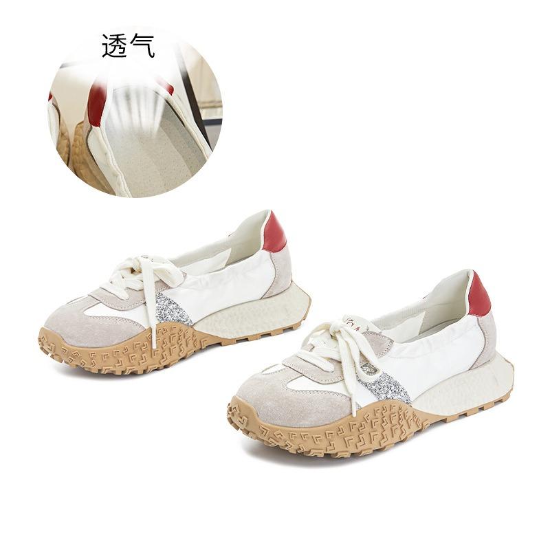 Leather women's spring thick-soled heightening dad shoes retro breathable shoes trendy versatile sneakers