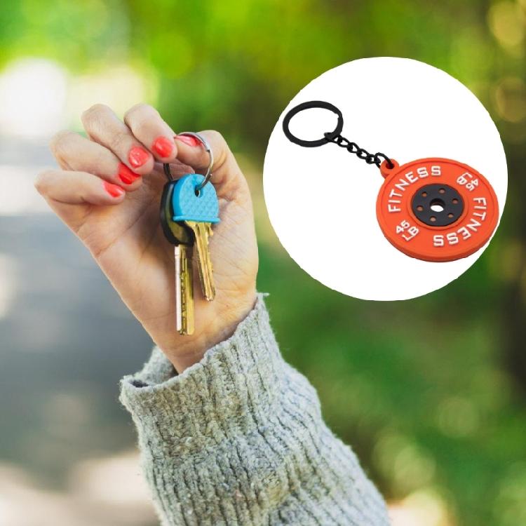 Rubber Fitness Keychain Weightlifting Theme 45lb Engraved Plate Keyring Lightweigh Barbell Plate Key Chain Accessory