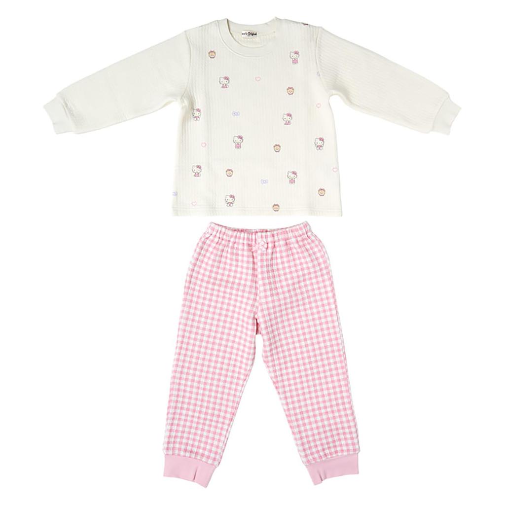 Sanrio Kids' Quilted Pajamas, Hello Kitty, 120cm, 100% Cotton, Long Sleeve, Top and Bottom Set, 237337
