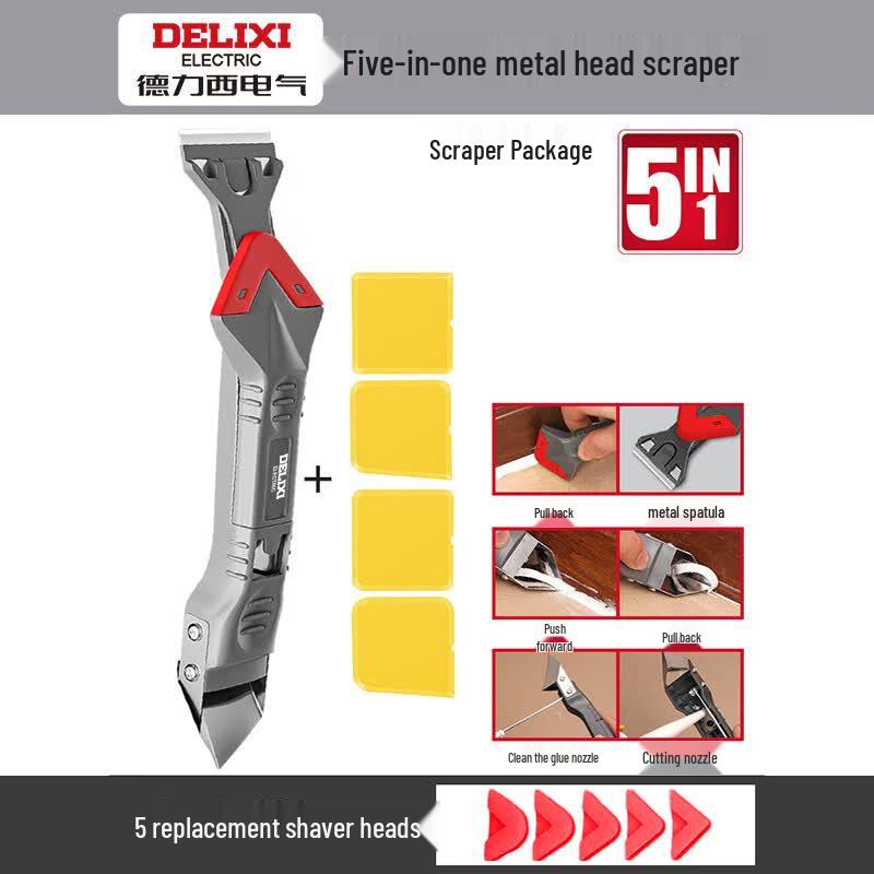 Delixi 5-in-1 Caulk Scraper and Seam Repair Tool Set With Spare Blades