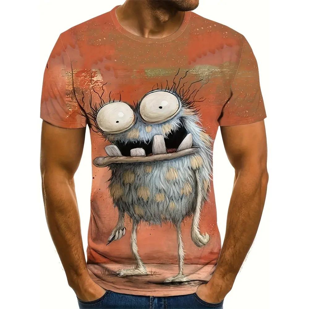 Summer Men's T Shirt Street Casual Short Sleeve Cartoon Print Funny Animal T-Shirts Fashion Streetwear Male Kids Oversized Clothing