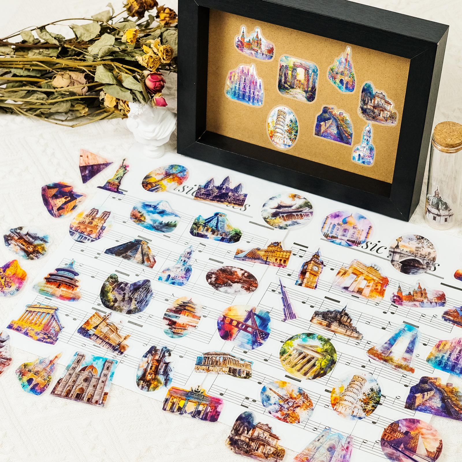 

50 High-Value Architectural Landmarks Graffiti Stickers Transparent Stickers Decorative Water Glasses