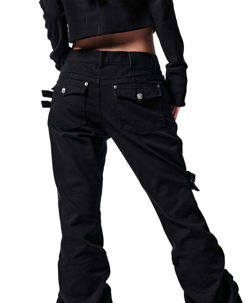 Iyang Double Side Tab Boots-Cut Pants Black