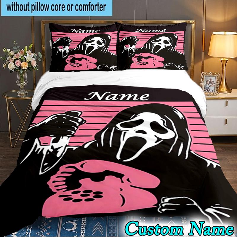 3PCS Custom Name Horror Characters Bedding Set Printed Duvet Cover Closure Includes 1 Duvet Cover & 2 Pillowcases for All Seasons Bedroom Decor
