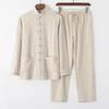 Men's Cotton Linen Tang Suit - Long-Sleeve Retro Chinese Buttoned Attire for Middle-Aged & Elderly, Loose Tai Chi Style