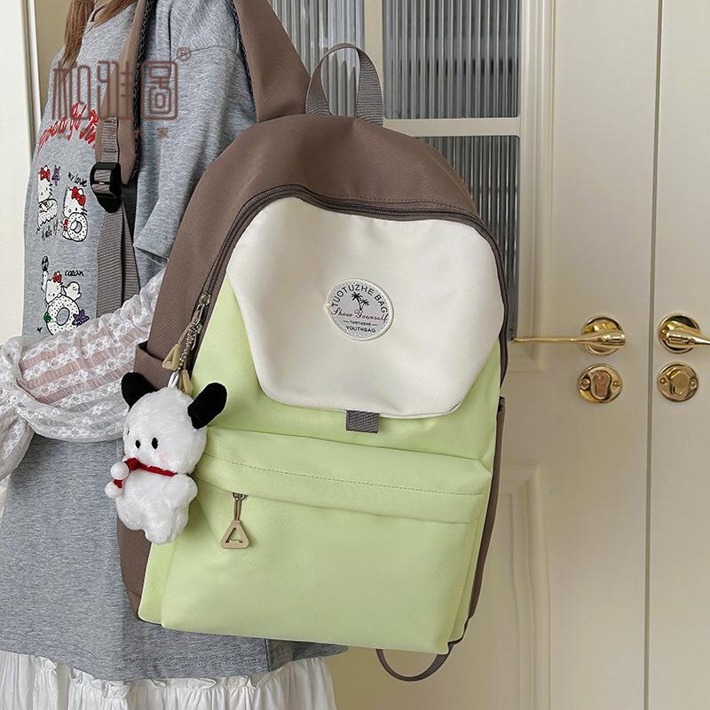 Casual college student versatile schoolbag junior high school backpack contrasting color lightweight backpack women's backpack
