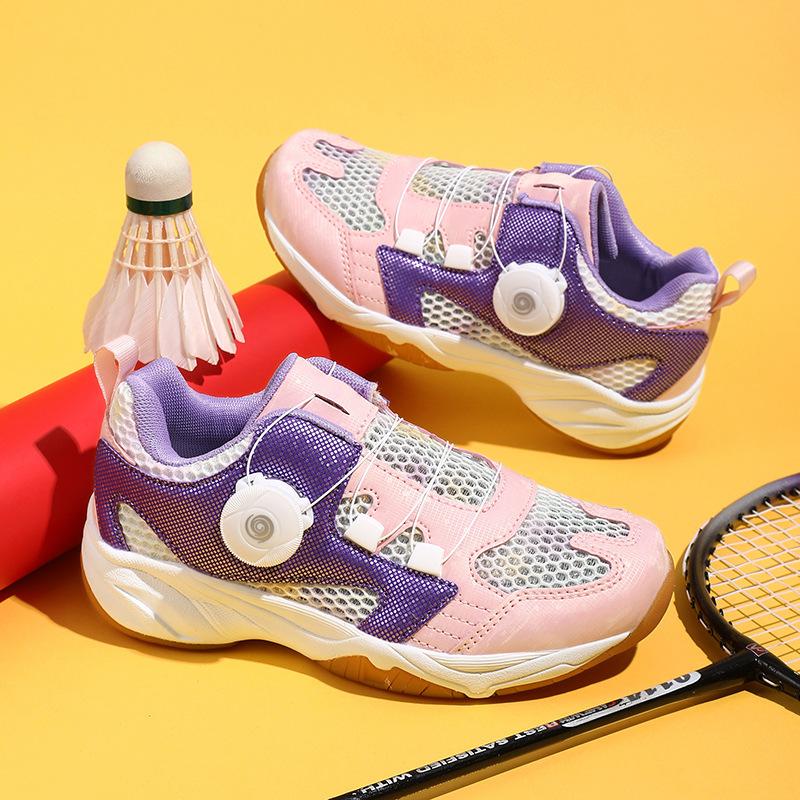 Summer single net children's badminton shoes rotating buckle breathable wear-resistant training shoes boys and girls lace-up sports shoes