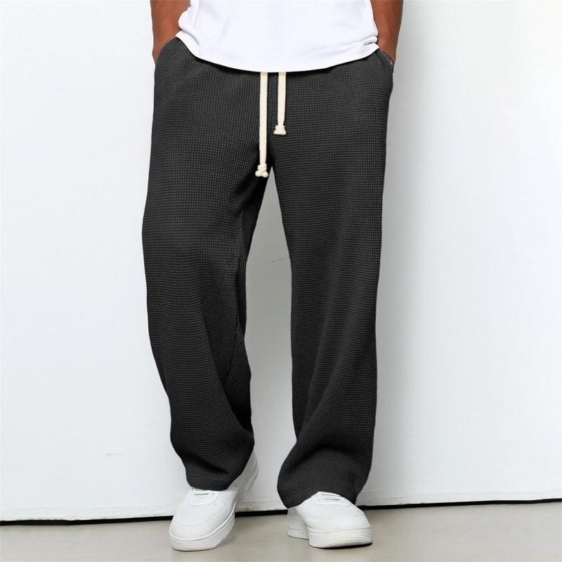Mens Loose Waffle Knit Wide Leg Jogger Pants Casual Stretch Trousers Daily Wear