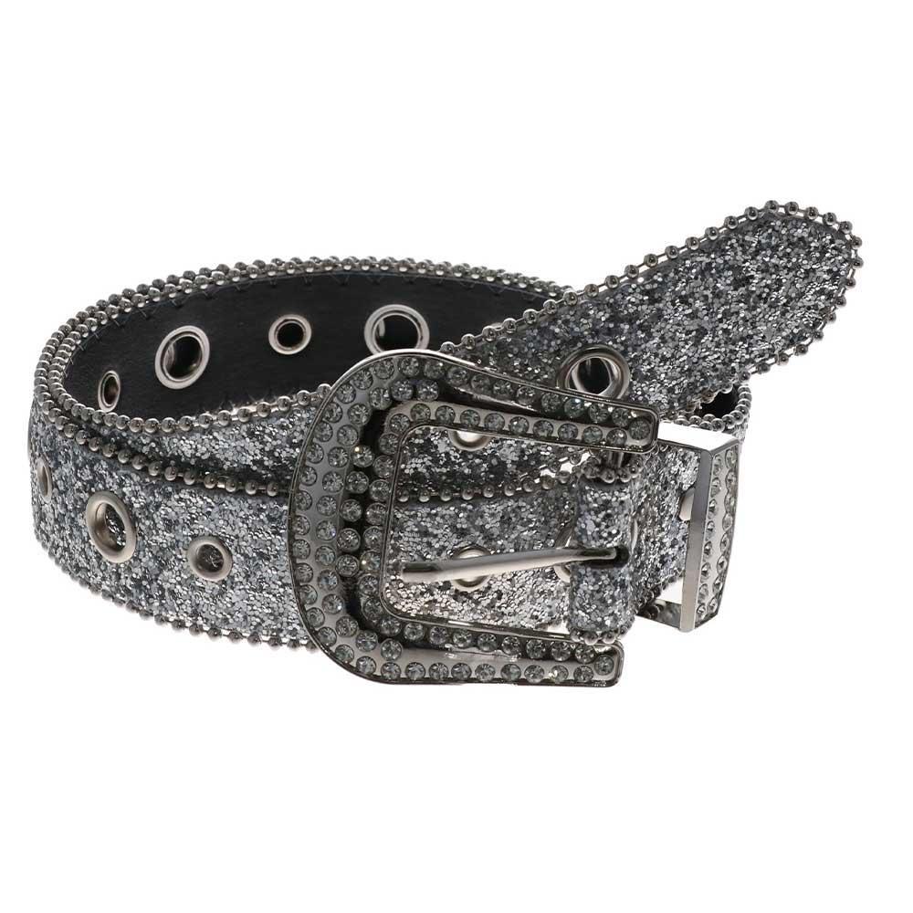 Beads Bordered Shiny Wide Belt Solid Color Women PU Belt Vintage Rhinestone Waistband  Ornament