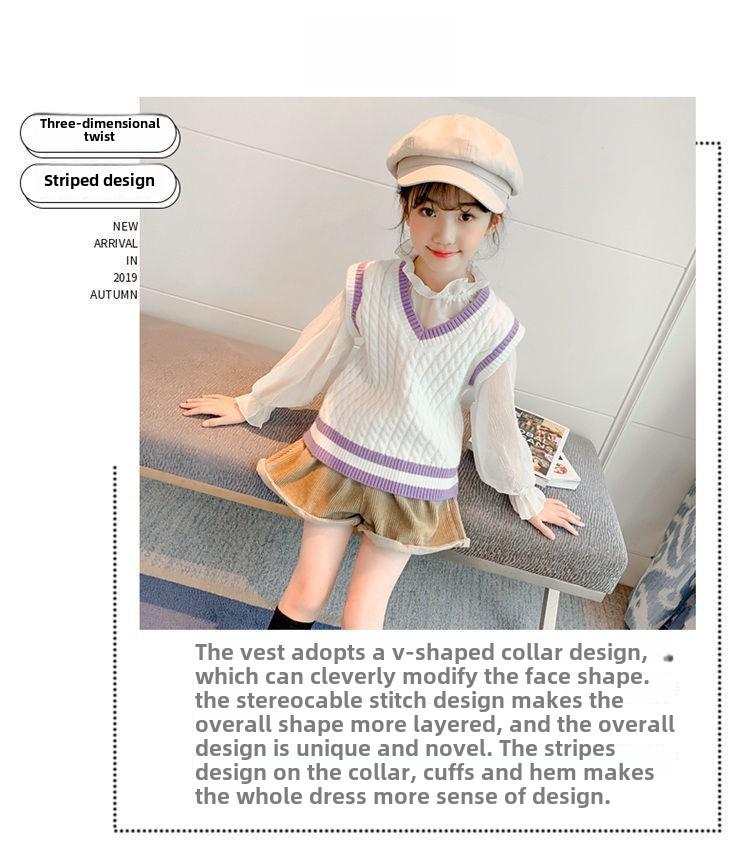 Girls' V-Neck Knitted Vest - Autumn/Winter College Style Fashion for Elementary School Students