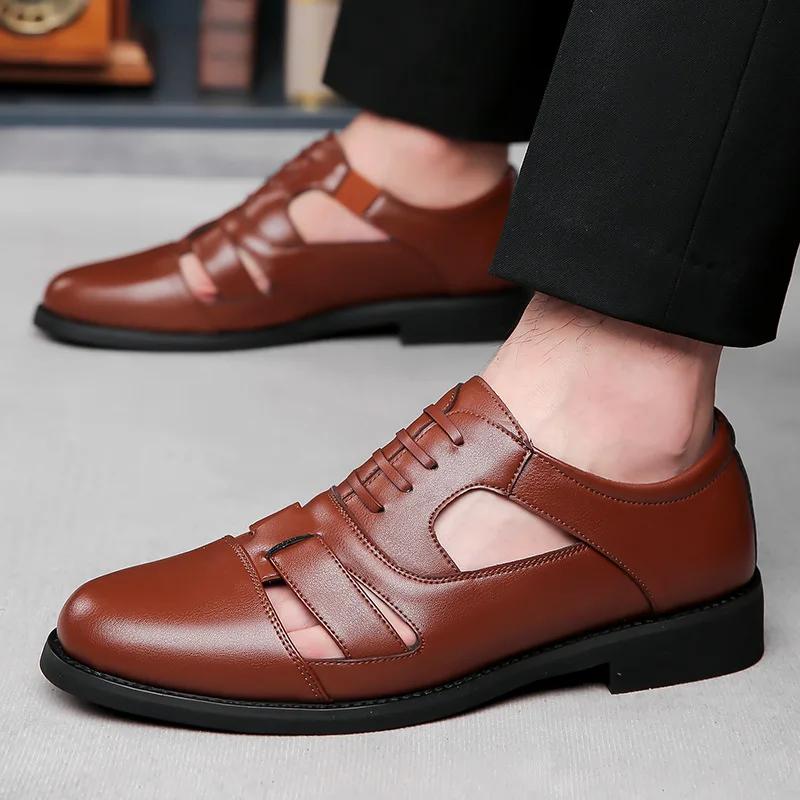 FashionDesigner New Hollow Men's  Leather Shoes Spring Autumn Summer Fashion Walking Man Shoes Men's Casual Sandals