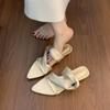 Fashion Heeled Women Slippers Pointed Toe Sandals Woman Shoes 2025 Trend New Elegant Slides Fad Flip Flops Shallow Zapatillas De Mujer