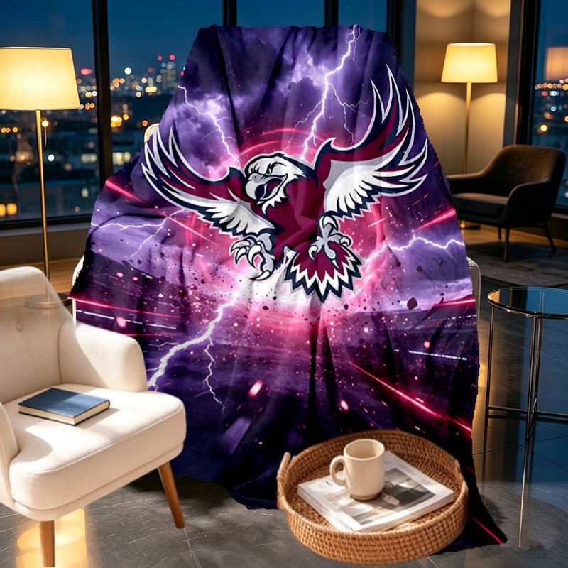 Manly Warringah Sea Eagles Print Blanket - Soft & Comfortable, for Bedroom, Travel, Sofa, Home Decoration - Birthday Christmas Gift for Friend