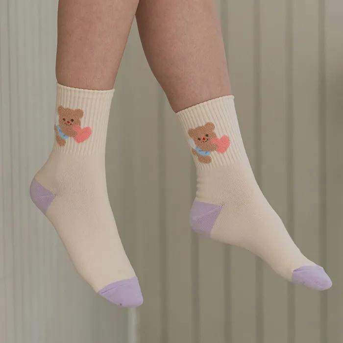 GGRN Women's Cute Teddy Bear Socks_W-L-397 Angel Bear