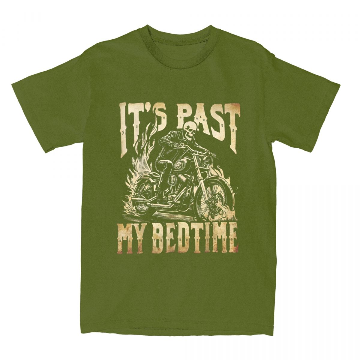 Funny Skeleton Motorcycle Its Past My Bedtime Meme Halloween T Shirt Y2K Cotton Cool Tee Shirt For Men s Short-Sleeve Tees 4XL