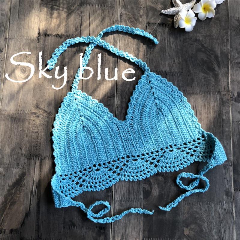 Bikini Top Handmade Crochet Women Boho Beach Bralette Solid Halter Knitted Swimsuit
