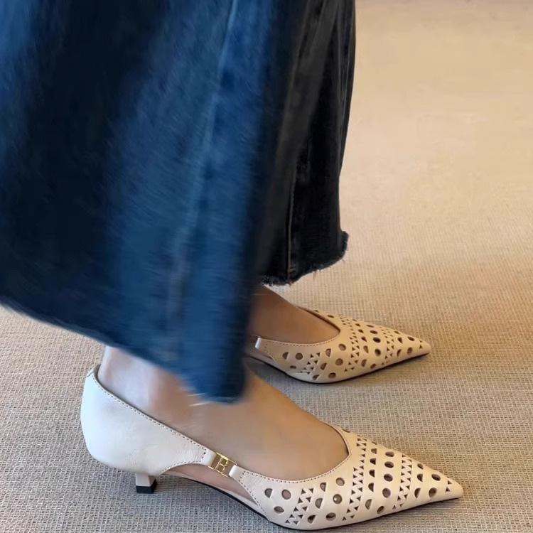 Sheepskin Version~ 2025 New French Beautiful Hollowed-out One-pedal Pointed Head Thin Heel Shallow Mouth Single Shoes Hole Shoes Outer Wear