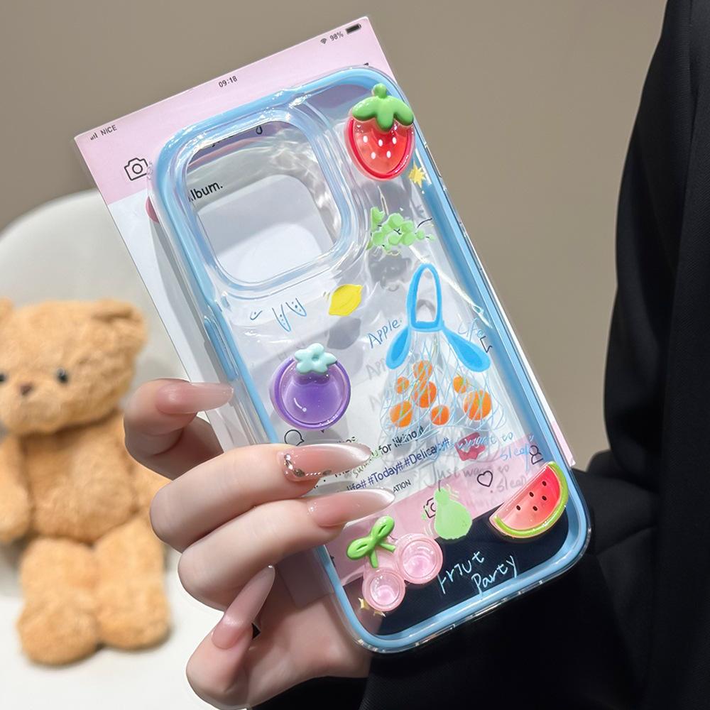Applicable to Apple 16ProMax mobile phone case, dopamine fruit basket, transparent case, iPhone15/13 protective case.