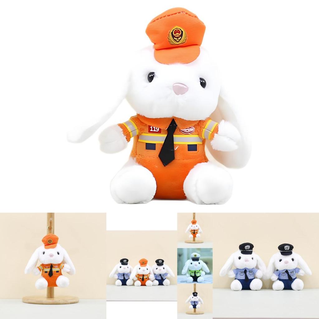 Cute Firefighter Bunny Plush Toy Charming Keychain Soft Short Plush