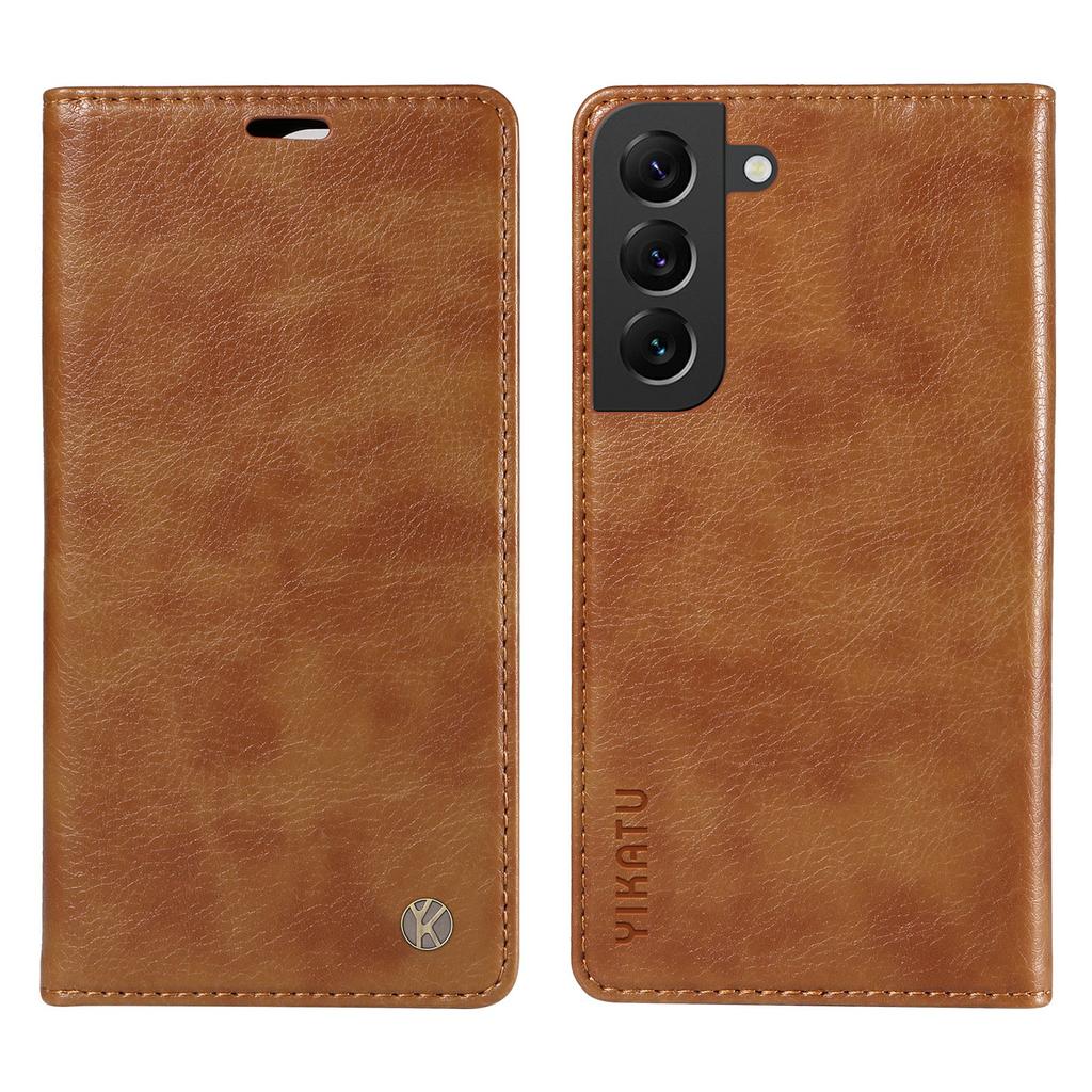 YIKATU YK-006 For Samsung Galaxy S22 5G Magnetic Case Litchi Texture Leather Flip Stand Phone Shell