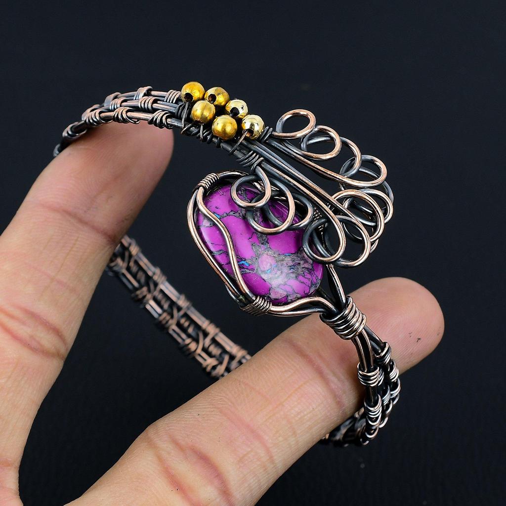 Purple Turquoise Bangle, 999 Copper Wire Wrapped Gemstone Jewelry, Handmade Bangle For Mother Day
