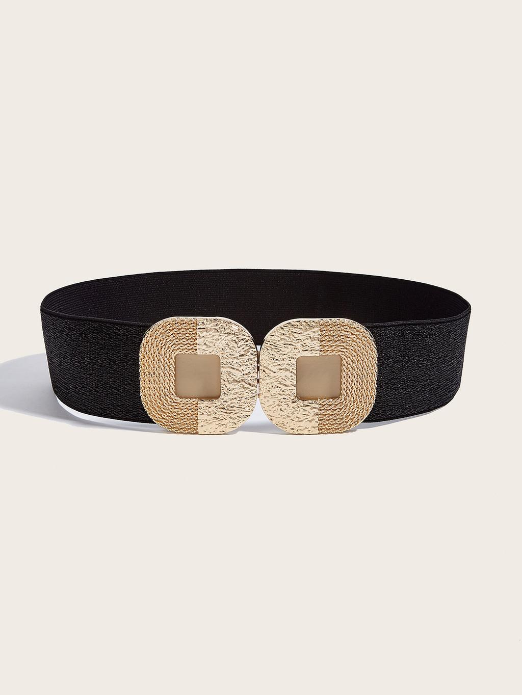 

Slim Fit Metal Buckle Wide Belt For Women With Double Ring Design For Casual Dress And Coat Styling чёрный