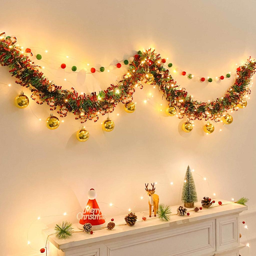 Christmas Tinsel Garland for Tree Ornaments and Wall Decor