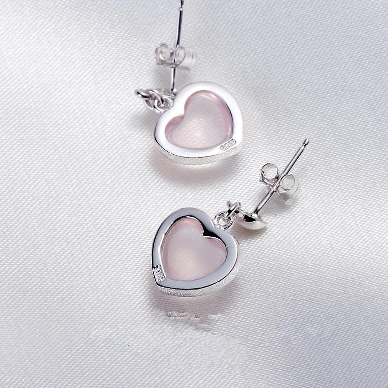 925 Sterling Silver Opal Heart Stud Earrings For Women Grils Wedding Gift Female Accesorios Pendientes Mujer Moda