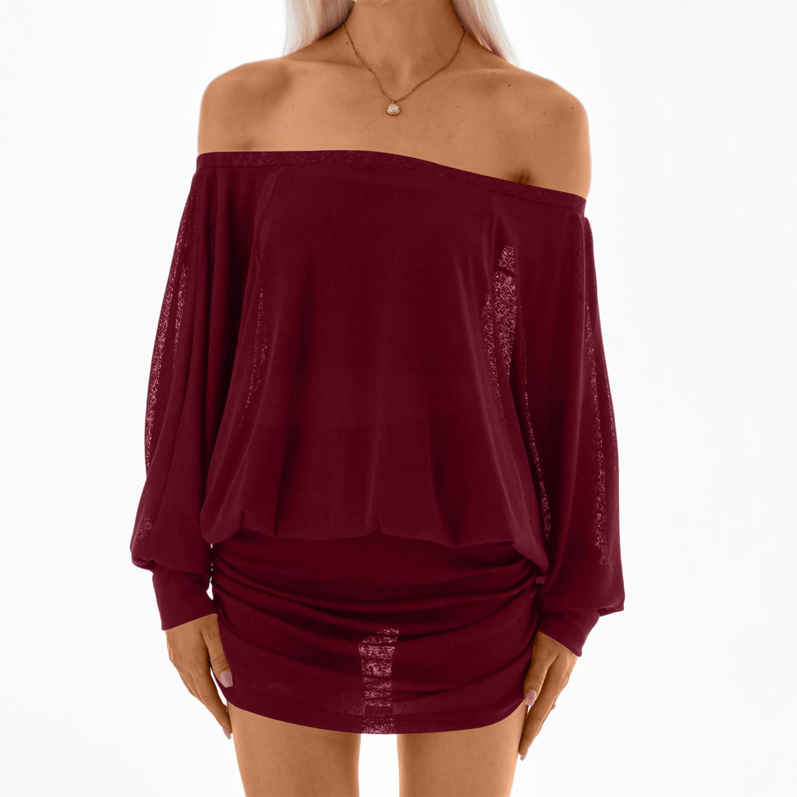 

Женское платье с открытыми плечами, длинный рукав, повседневное, сексуальное платье M винный