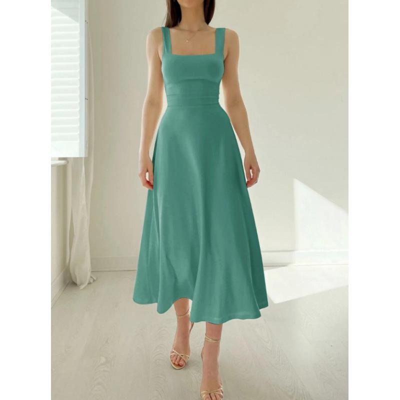 European & American Women's Summer Dress with Thick Straps and Slim Fit Waist