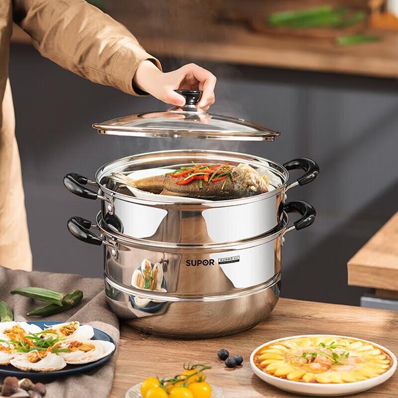SUPOR 26cm 304 Edelstahl Doppelschicht Dampfkochtopf