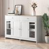 Sideboard with White Wood Grain, Four Doors, with Two Drawers, Door with Glass. Living Room, Dining Room. Wood Color and White