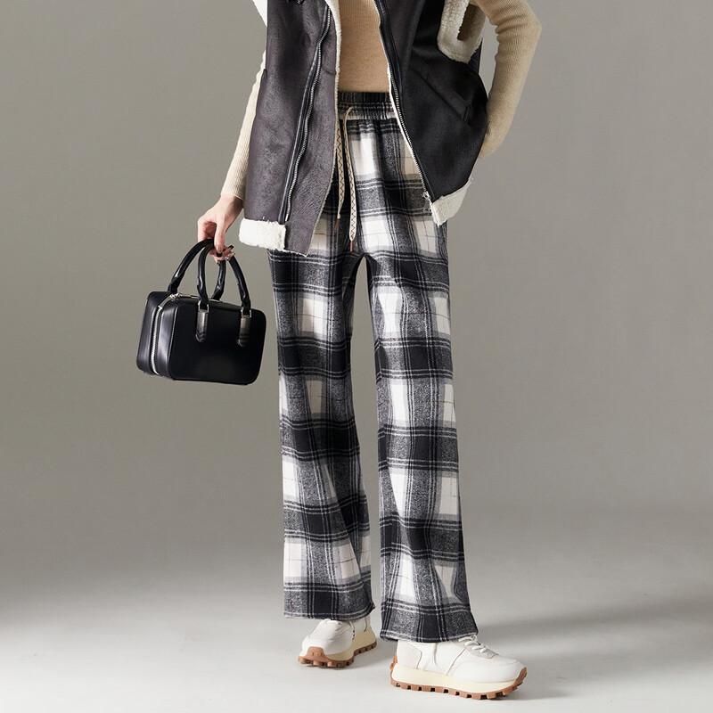 Demana Women's Fleece-Lined Plaid Wide-Leg Pants