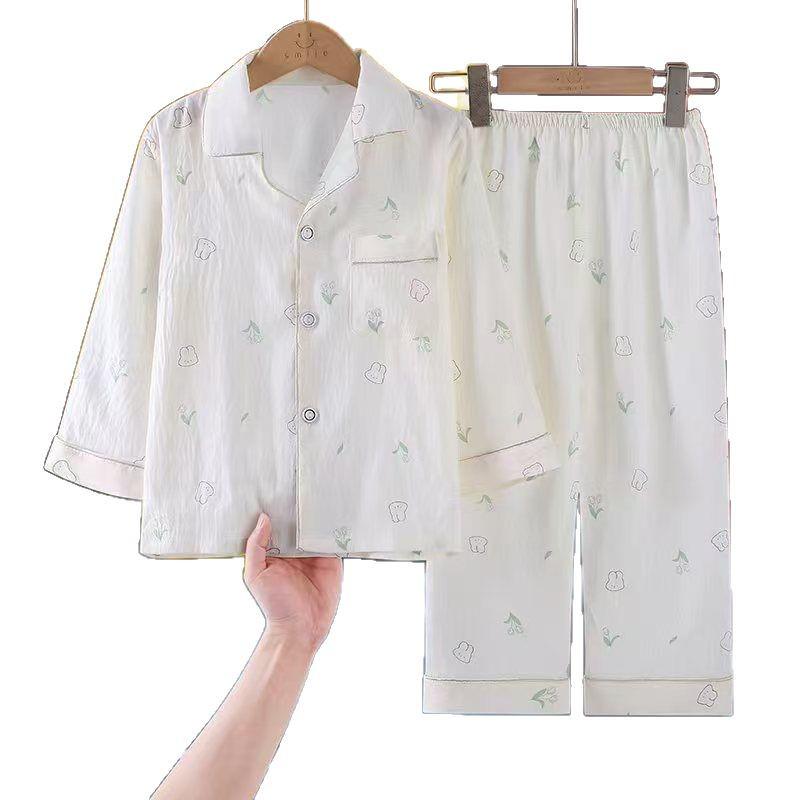 Süßer Übergrößen-Anzug mit Kragen, Wolkenbaumwoll-Langarm- und Langhosen-Pyjama für Frühling bis Sommer