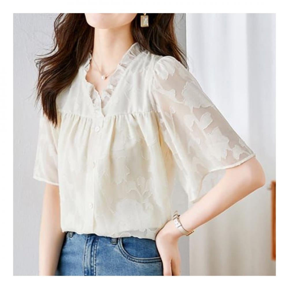 NaVaVa Flower Lace V Neck Short sleeVe Blouse Nb2262