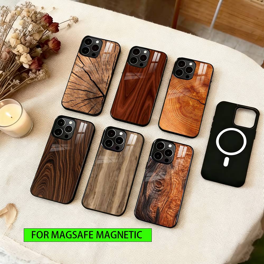 Natural Wood Phone Case For iPhone17,16,15,14,13,12,11 Plus,Pro Magnetic with Magsafe Wireless Charging