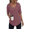 Women's Fashion Summer V-Neck T Shirt Drawstring Hooded Solid Color Short Sleeve Top
