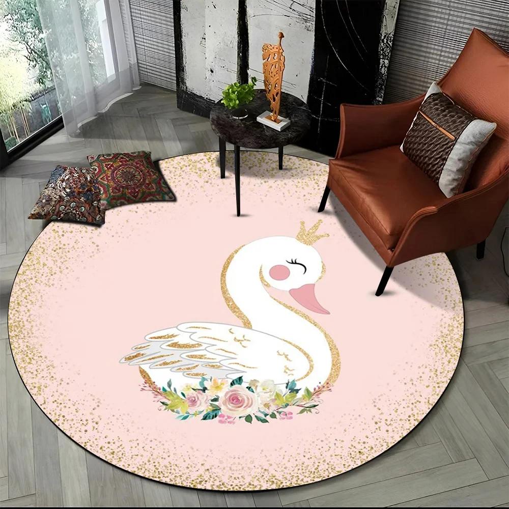 3D Cute Cartoon Swan Round Carpet Non-slip Area Rug for Living Room Sofa Bedroom Decor Circle Entrance Doormat Comfort Yoga Mat