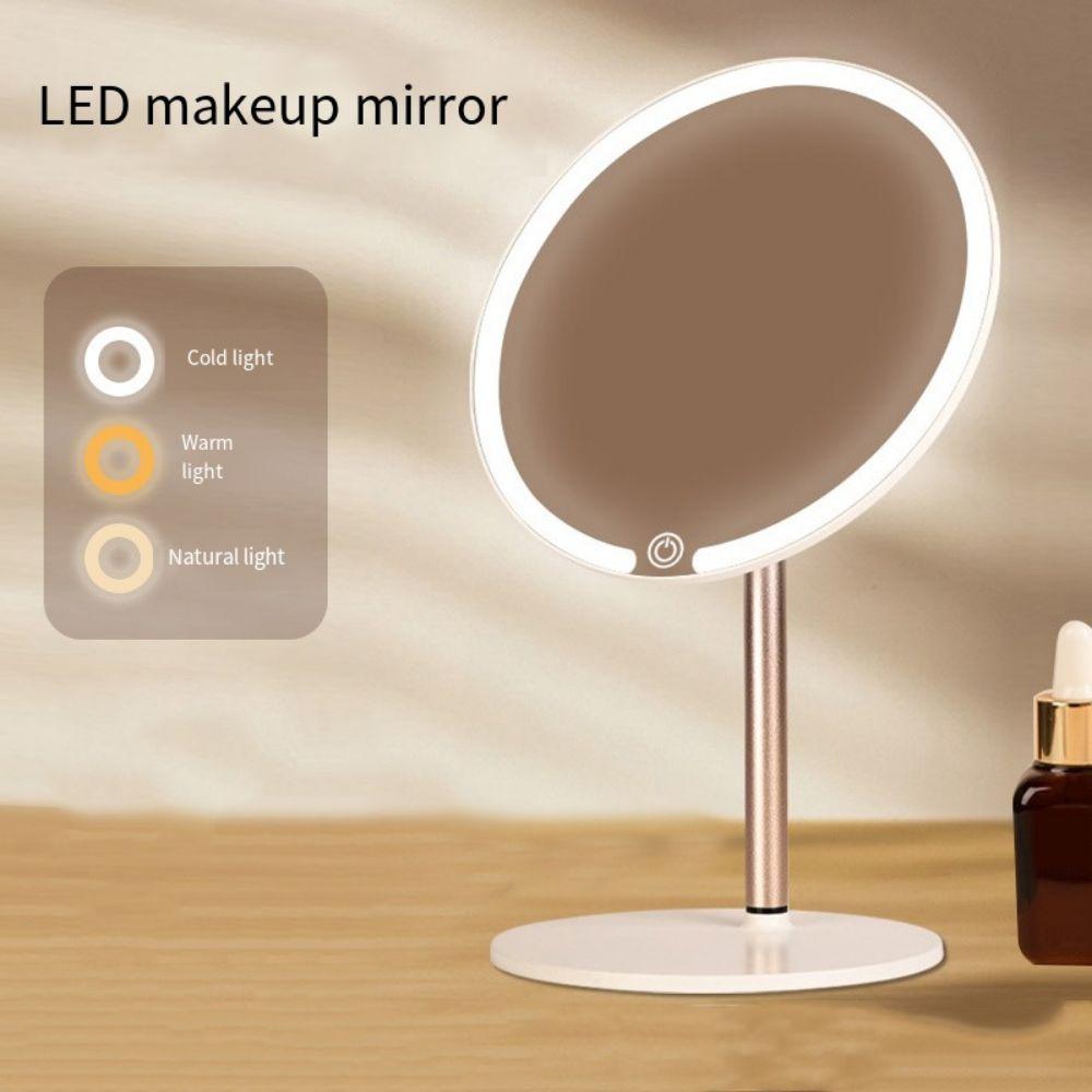 Rotation LED Makeup Mirror 3 Color Lights Lighted Desktop Mirrors Vanity Mirror with Lights  Women