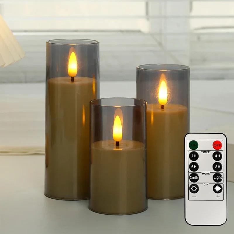 LED Electronic Candles Light Remote Control Timer Flicker Flameless Lamp Clear Acrylic Battery Powered Wedding Party Christmas